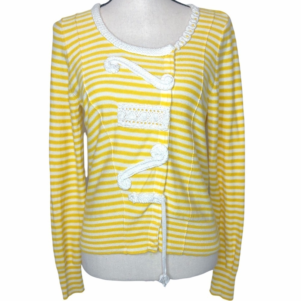 Anthropologie‎ Sparrow Loose Lines Striped Yellow & White Sweater Women’s Large